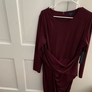 Wrap dress style/ knee length, port wine color